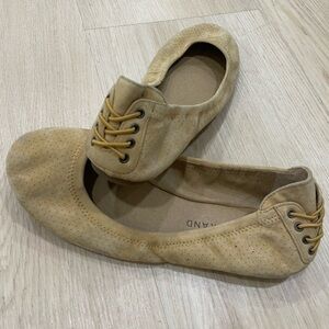 Lucky Brand Echo tan suede ballet flats with lace up detail size 7.5